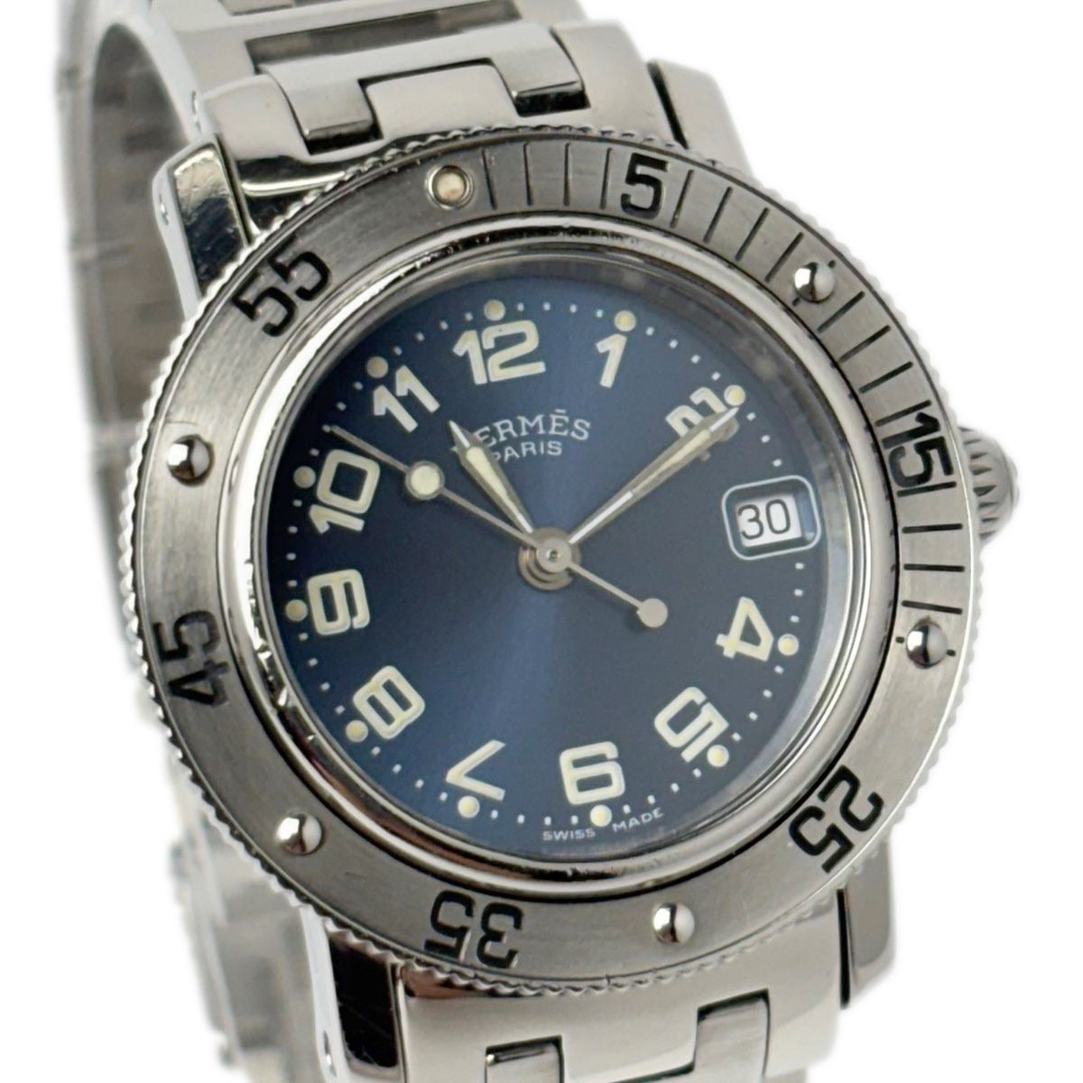 Hermes Watch Quartz Clipper Divers Navy Silver