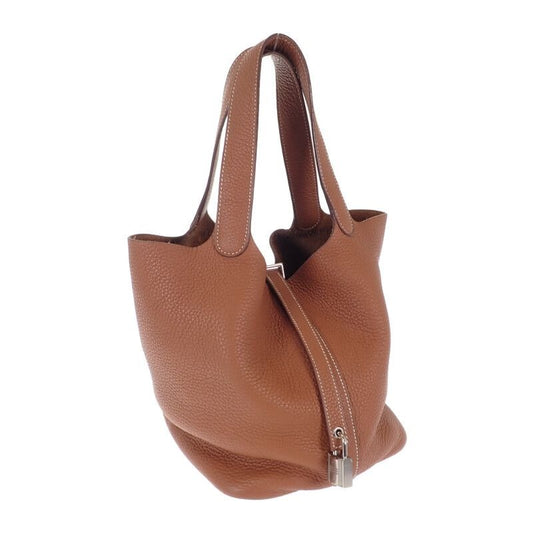 Hermes Picotin Lock MM Ck37 Handbag Taurillon Clemence Gold Silver