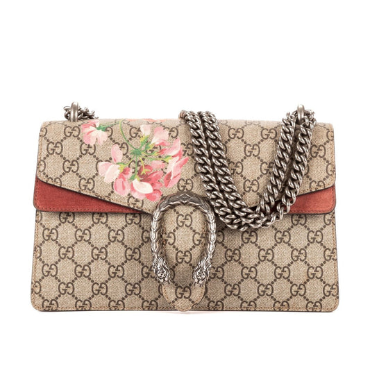 Gucci Blooms Dionysus Beige Burgundy Supreme Canvas Shoulder Bag
