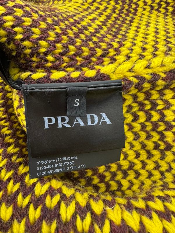 Prada 21aw V-Neck Geometric Long Knit Sweater Umb269 Yellow S