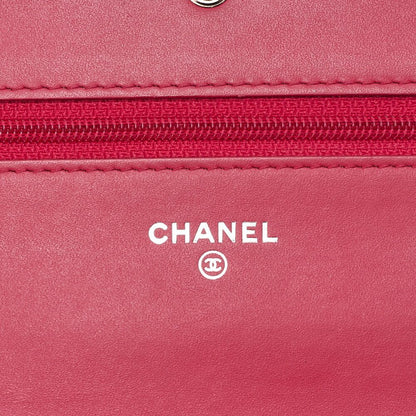 Chanel Shoulder Bag Chain Wallet Caviar Skin Rose Pink Silver Hardware Push