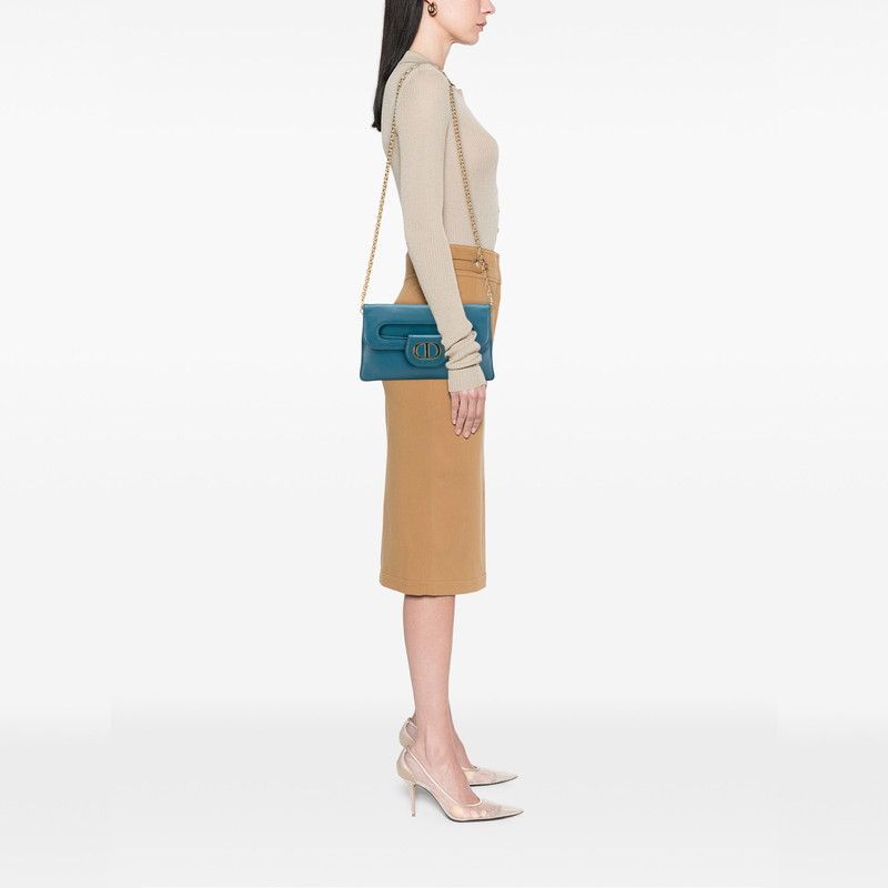 Dior 21SS Dior Double Chain Shoulder Bag Blue Smooth Calfskin Women's Dior