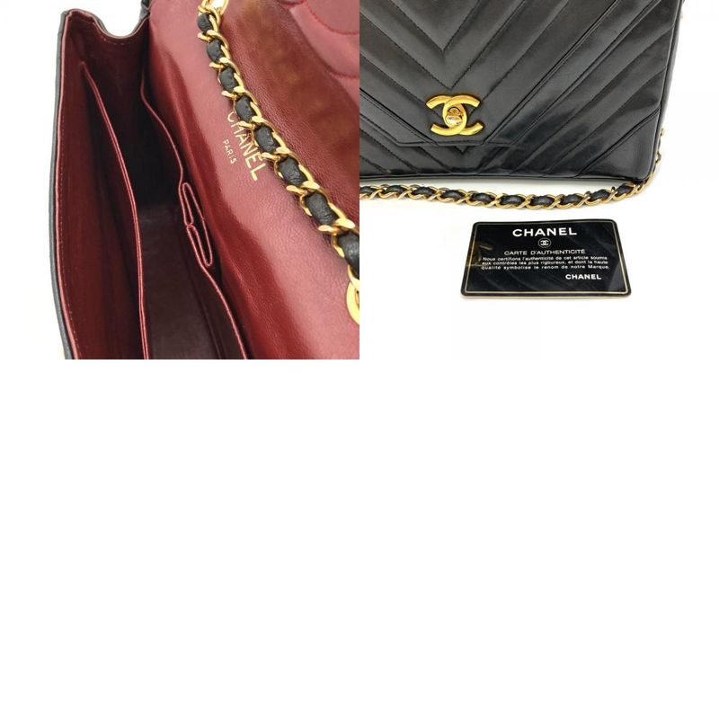 Chanel V-stitch Flap Shoulder Bag Lambskin Black