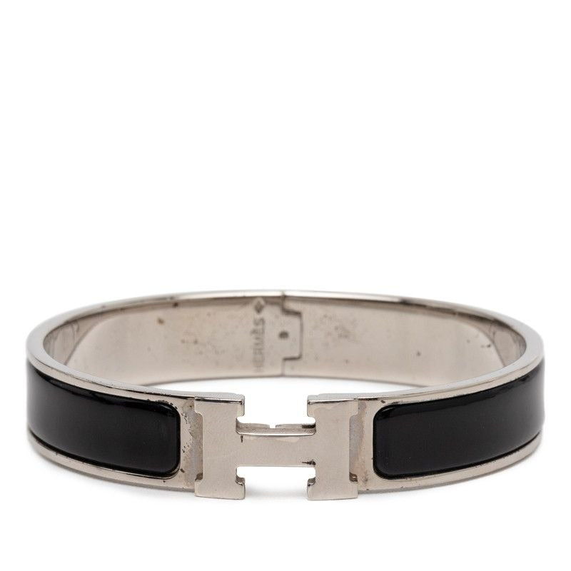Hermes Click PM Silver Black Metal Enamel Bracelet