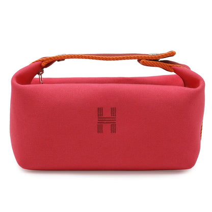 Hermes Bride-a-Brac PM Bath Pouch Cosmetic Handbag Canvas Hibiscus Pink