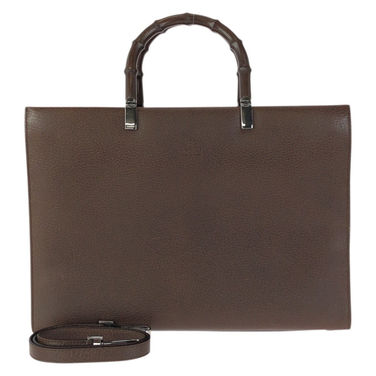 Gucci Bamboo 2-Way Brown Gunmetal Leather 002 Tote Shoulder Bag