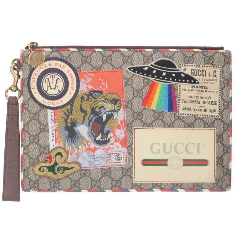 Gucci 473915 GG Supreme Multi-patch Patch Clutch Bag Men's
