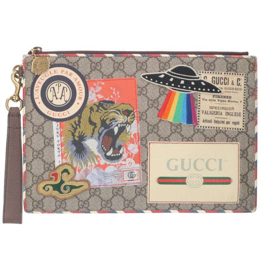 Gucci 473915 GG Supreme Multi-patch Patch Clutch Bag Men's