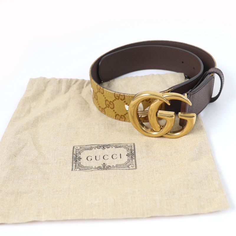 Gucci×adidas 406831 GG Marmont Leather Belt Brown Gold Hardware 65 And 26