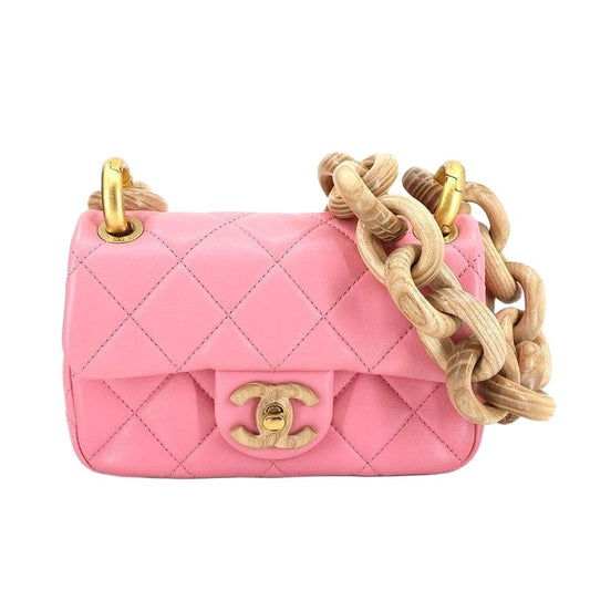 Chanel Mini Quilted Shoulder Bag Lambskin Wood Pink As4165