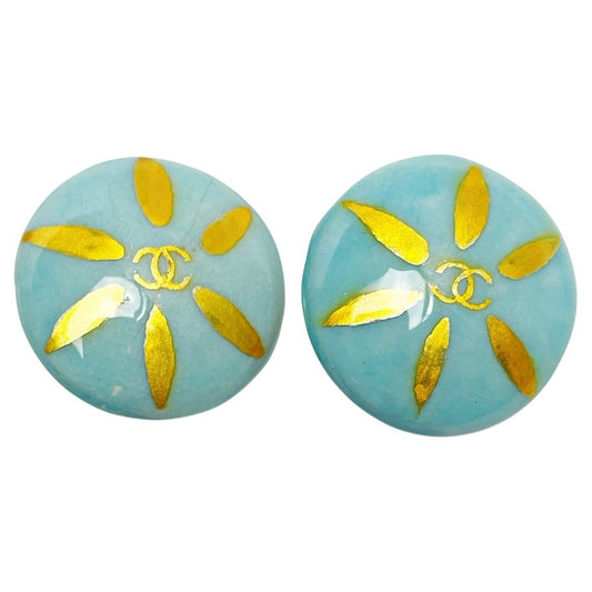 Chanel Coco Mark Light Blue Earrings Pottery GP Vintage Accessories