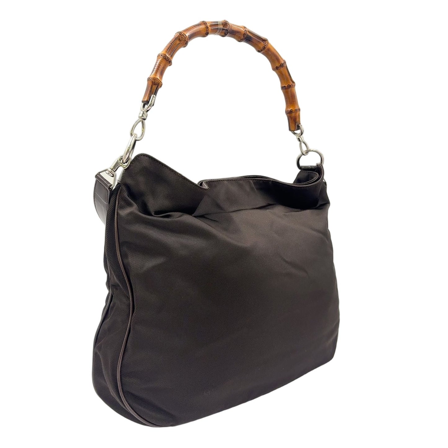 Gucci Bamboo Handle 2-Way Shoulder Leather Nylon Brown Handbag Silver — view 2
