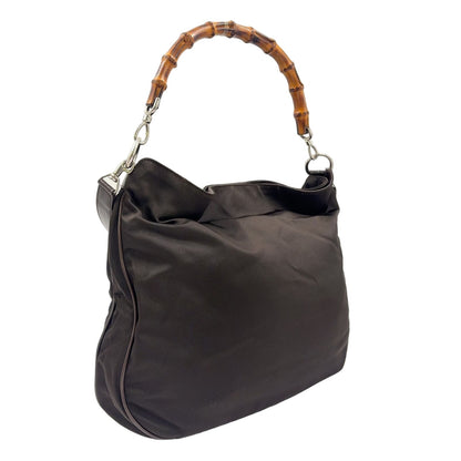 Gucci Bamboo Handle 2-Way Shoulder Leather Nylon Brown Handbag Silver — view 2