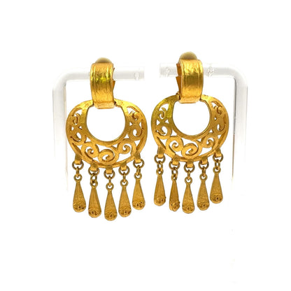Chanel CC Logo Fringe Gold Plated Earrings