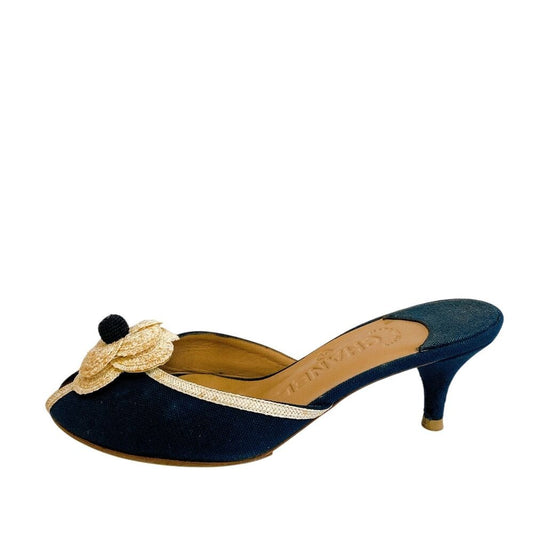 Chanel Camellia CC Logo Canvas Mule Black