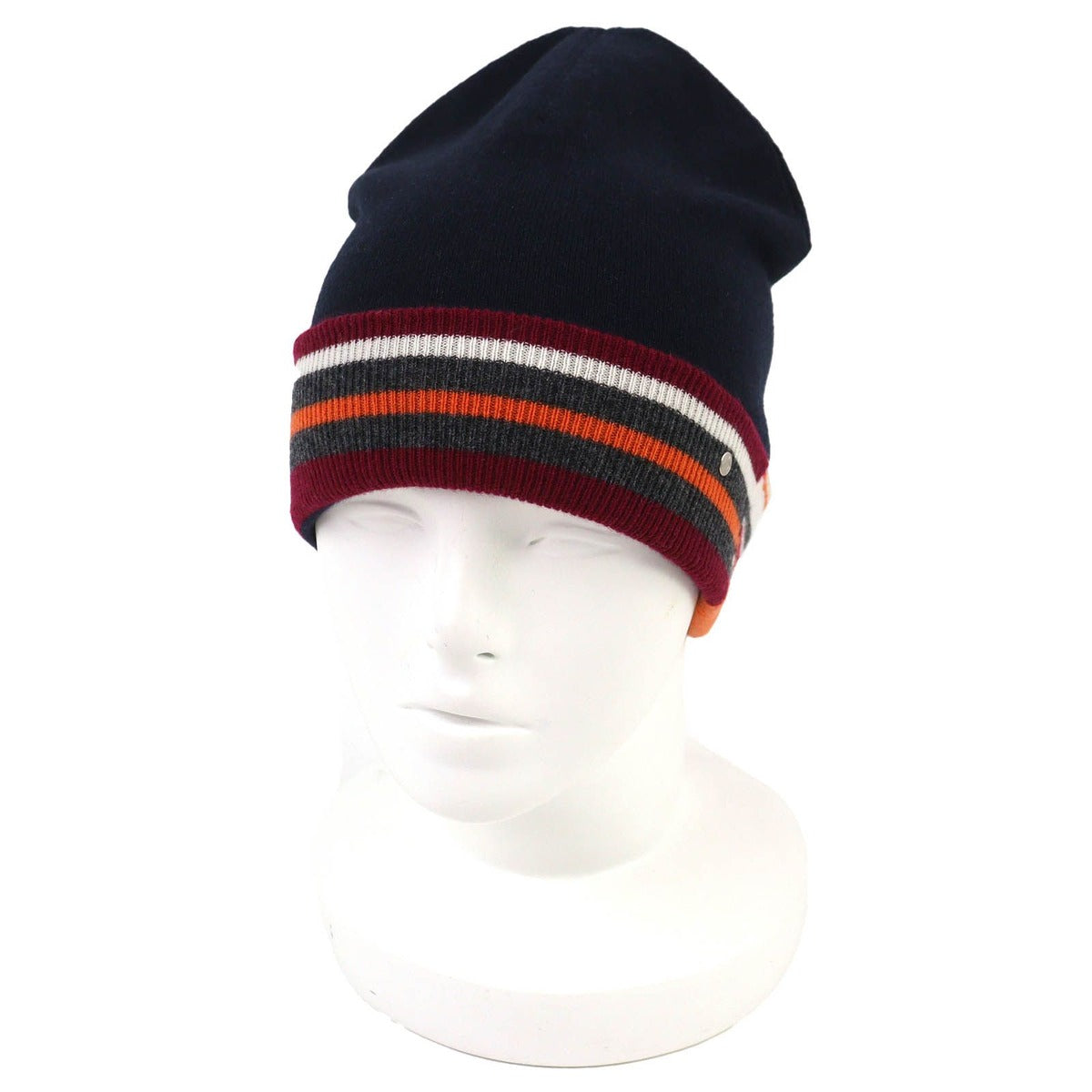 Hermes Twist Cashmere Series Button Beanie Knit Cap Navy Multicolor L