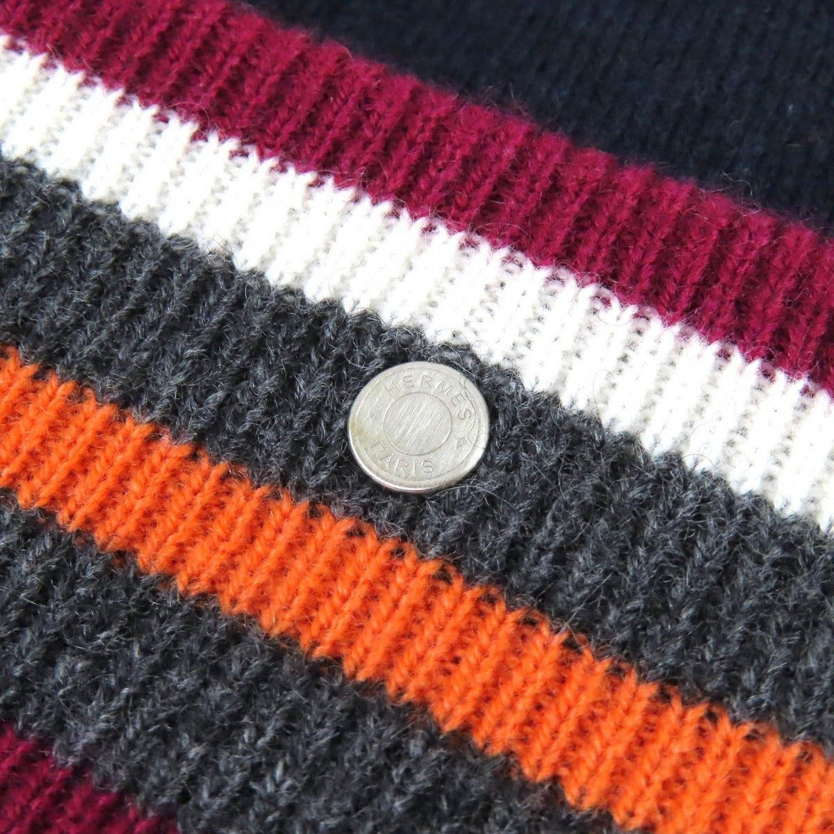 Hermes Twist Cashmere Series Button Beanie Knit Cap Navy Multicolor L — view 7