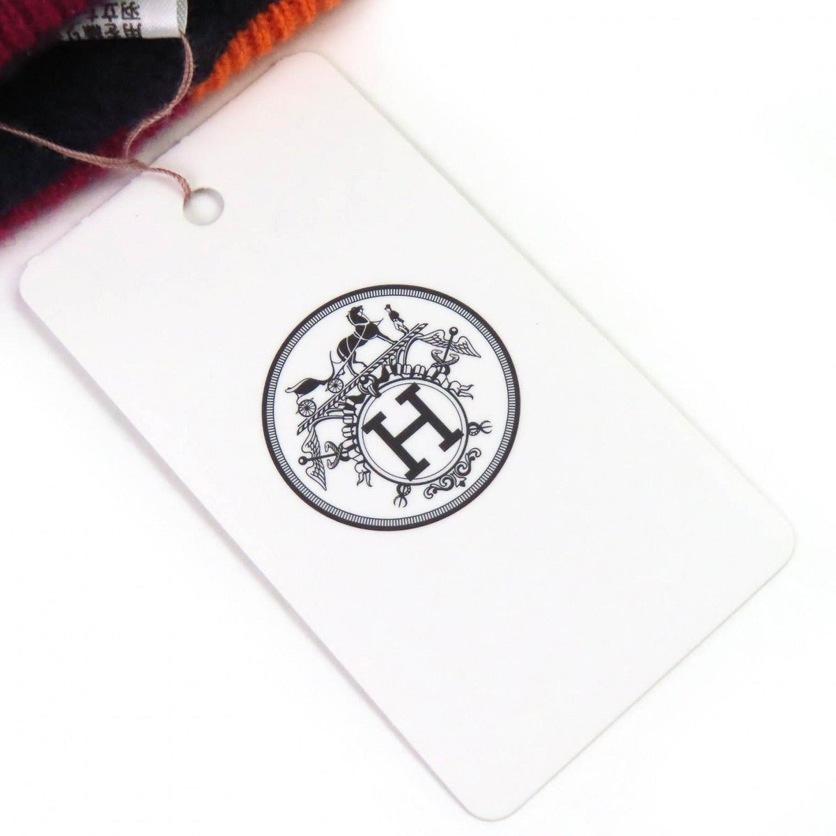 Hermes Twist Cashmere Series Button Beanie Knit Cap Navy Multicolor L — view 10