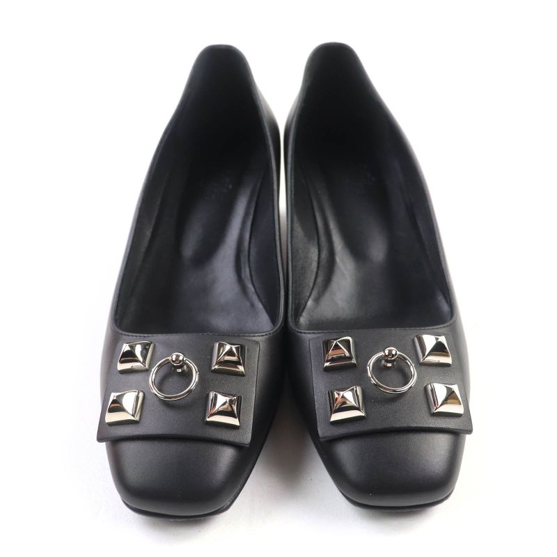 Hermes Silver Hardware Collierd Chien Delicate Square Toe Chunky Heel Leather