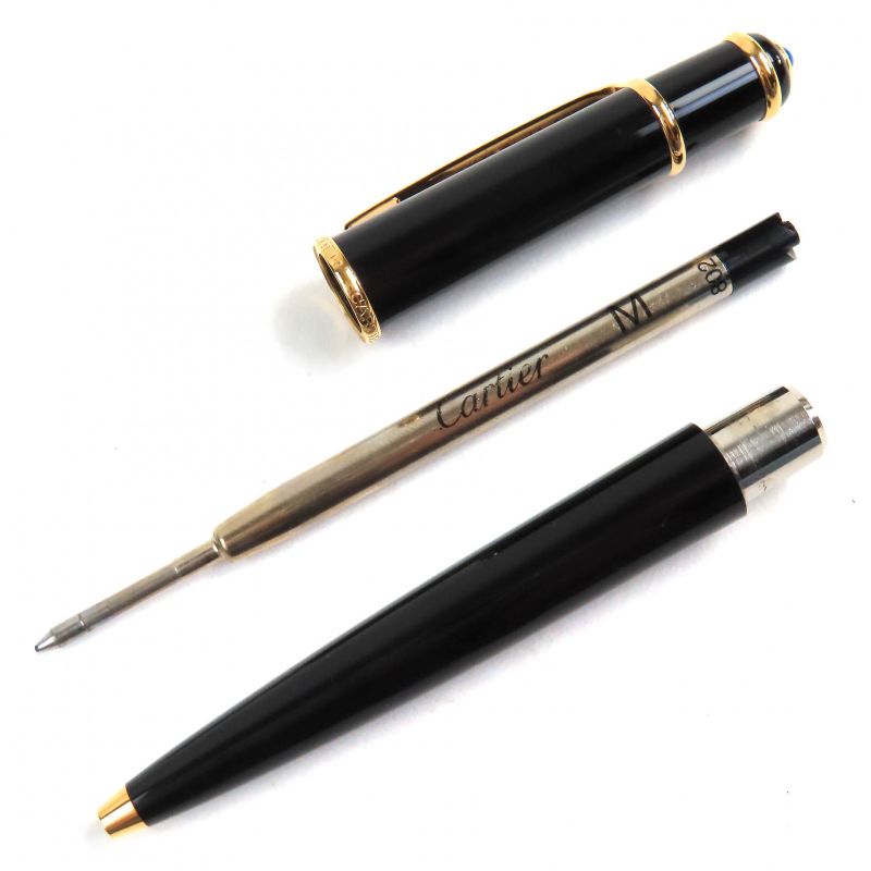 Cartier Diabolo De Cartier Blue Gemstone Twist Ballpoint Pen Black Gold Men's