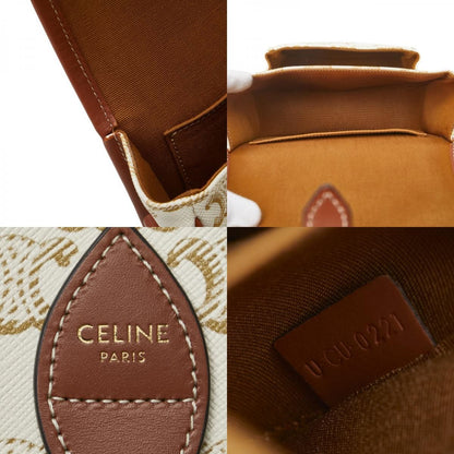 Celine Triomphe Crossbody Shoulder Bag White Brown PVC Leather Women's Celine