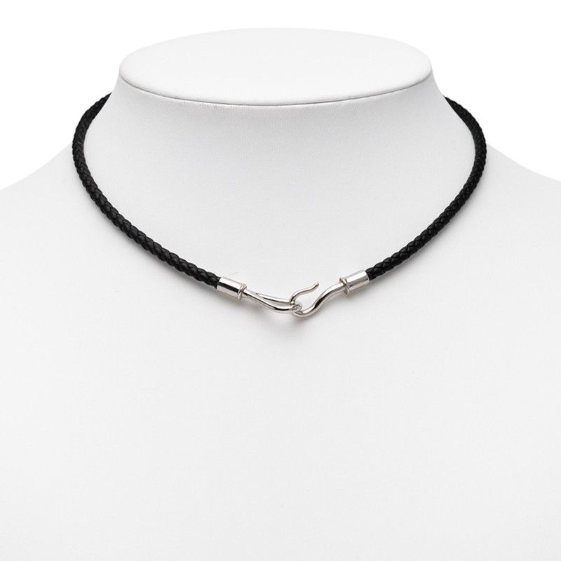 Hermes Jumbo Choker Bracelet Black Silver Hardware Leather Metal Women Hermes