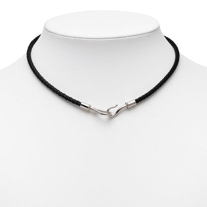 Hermes Jumbo Choker Bracelet Black Silver Hardware Leather Metal Women Hermes