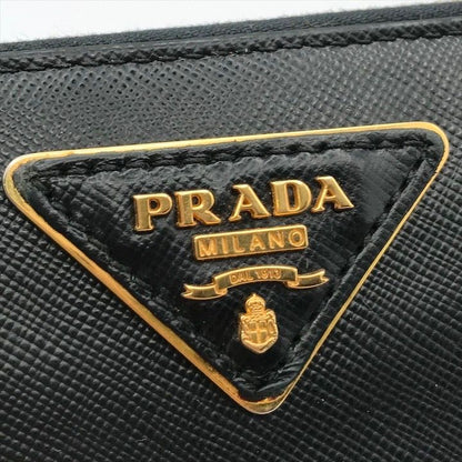 Prada Big Logo Saffiano Zip Around Wallet Black