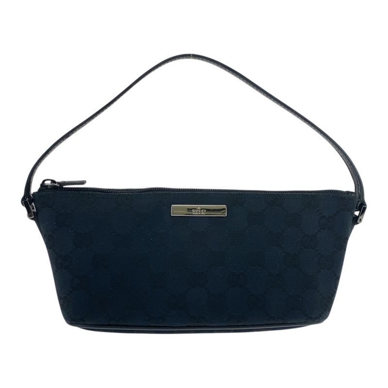 Gucci Black Silver Hardware GG Canvas/leather 039 1103 Handbag Accessory Pouch