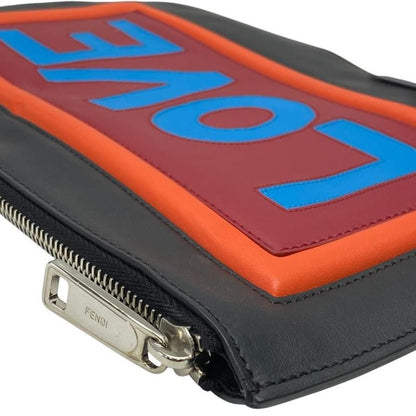 Fendi 7n0078 LOVE Second Bag Clutch Bag Clutch Pochette Leather Black Multicolor