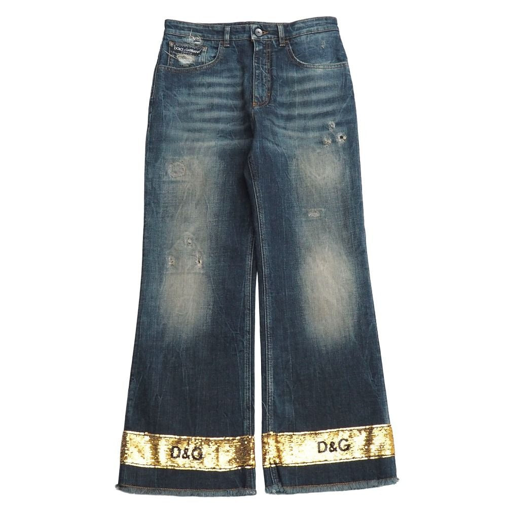 Dolce & Gabbana Denim Pants 40 Sequin Stretch Faux Damage