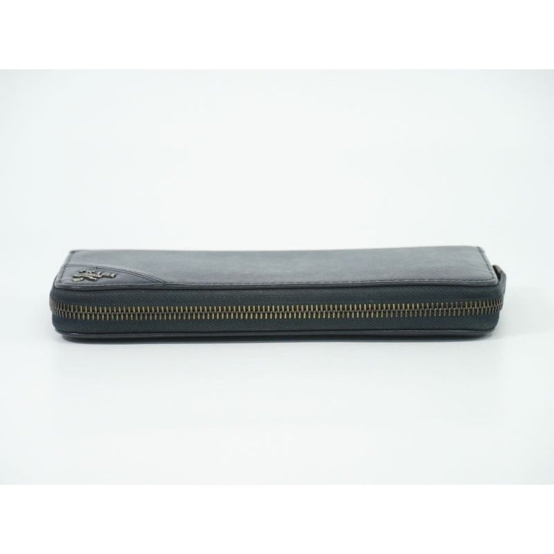 Prada Saffiano Leather Round Zipper Long Wallet Navy — view 3