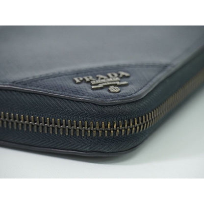 Prada Saffiano Leather Round Zipper Long Wallet Navy — view 5