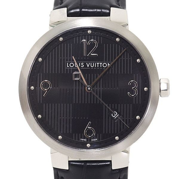 Louis Vuitton Watch Tambour Damier Black Dial Quartz Polished