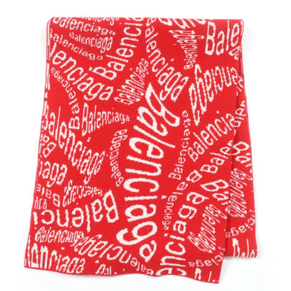Balenciaga Virgin Wool Large Shawl Scarf With Logo Pattern Red Ivory