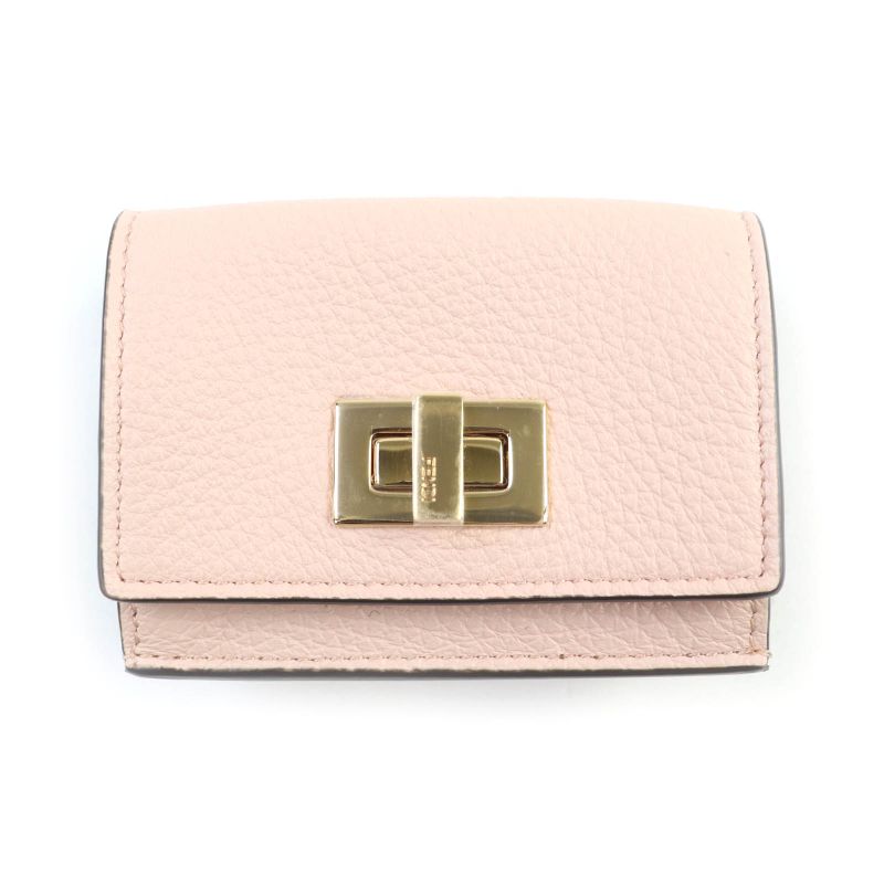 Fendi 8m0426 Selleria Pekaboo Leather Compact Wallet Trifold Wallet Pink