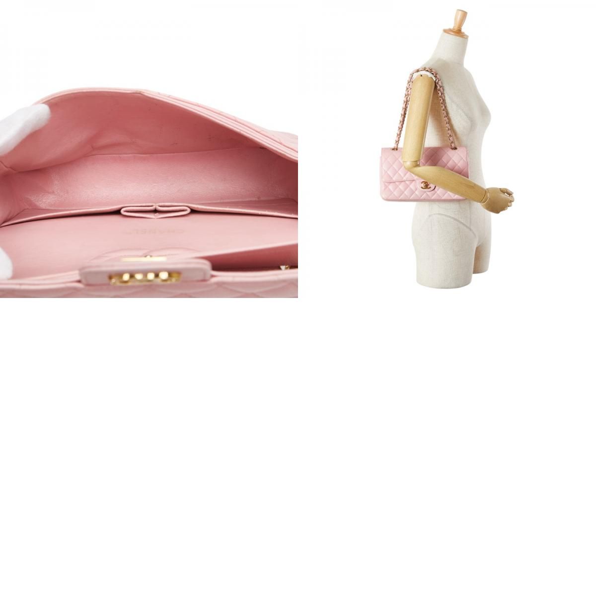 Chanel Coco Mark Matelasse 25 Double Flap Chain Shoulder Bag Pink Caviar Skin