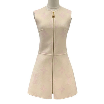 Louis Vuitton Dress Beige Pink Giant Monogram Sleeveless Front Zip