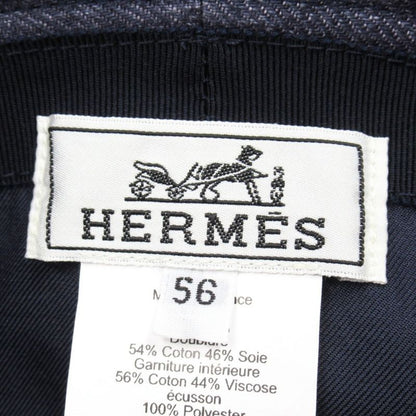 Hermes Denim Eden Bucket Hat Linen Serie Logo Silver Hardware Size 56 Indigo