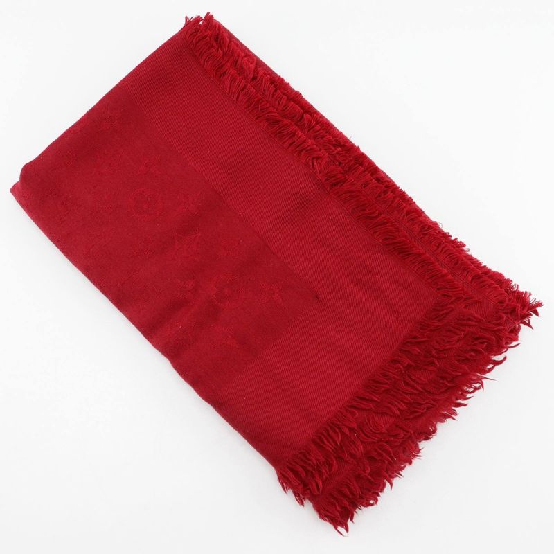 Louis Vuitton Shawl Monogram Large Scarf M72237 Silk And Wool Red Women's Stole