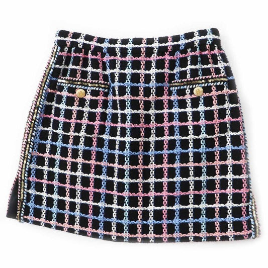 Chanel 22 SS Runway Wear Coco Mark Button Sequined Trapezoid Tweed Skirt