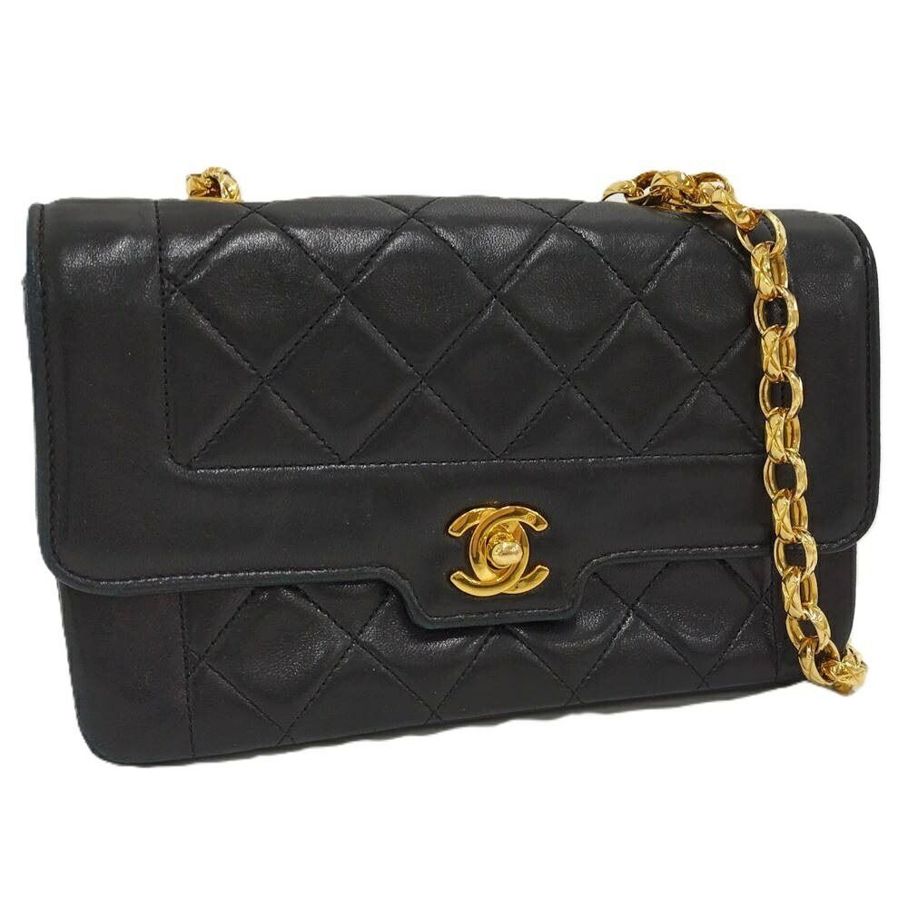 Chanel Diana Chain Shoulder Bag Leather Black