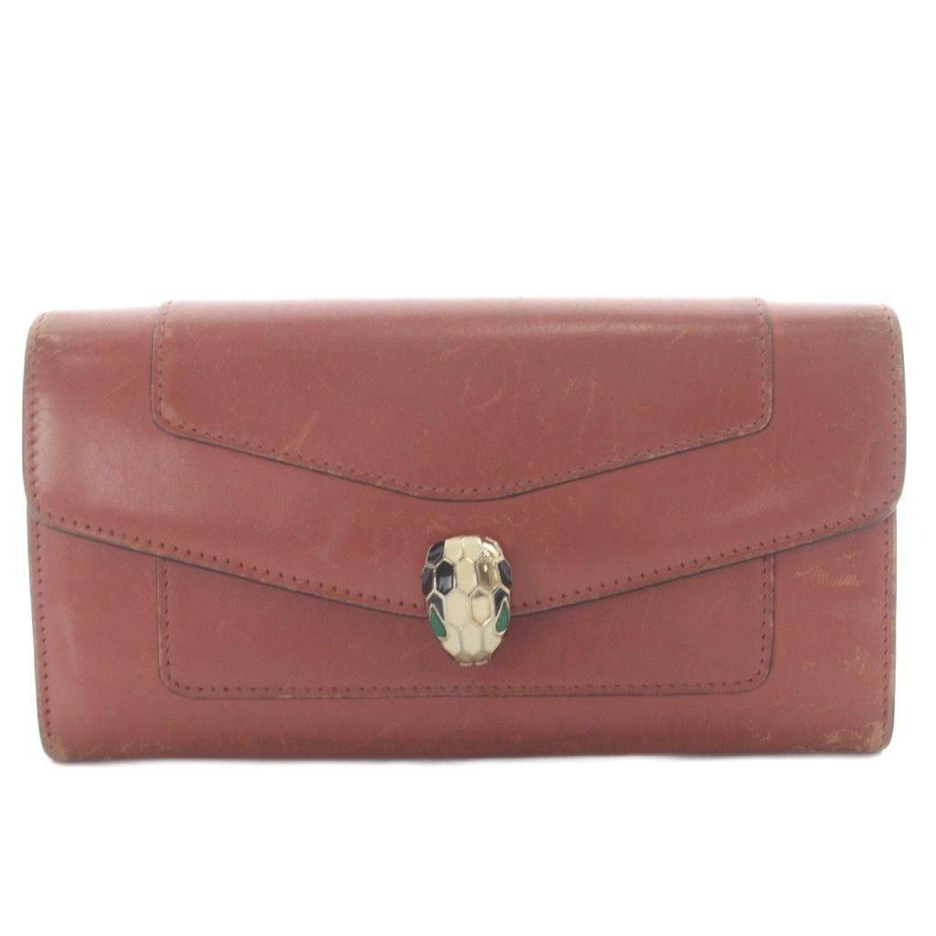 Bvlgari Serpenti Forever Wallet Bifold Logo Snake Leather Terracotta