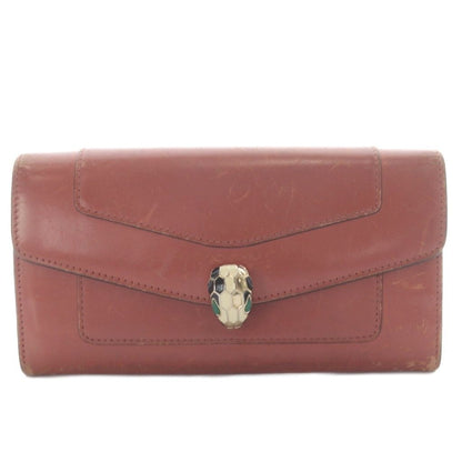 Bvlgari Serpenti Forever Wallet Bifold Logo Snake Leather Terracotta
