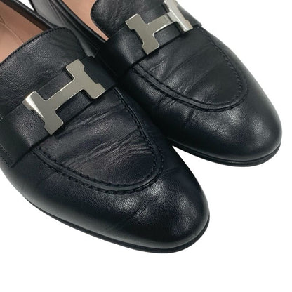 Hermes Paris Loafers Shoes Leather Black Silver Moccasins Flat Shoes Hhardware