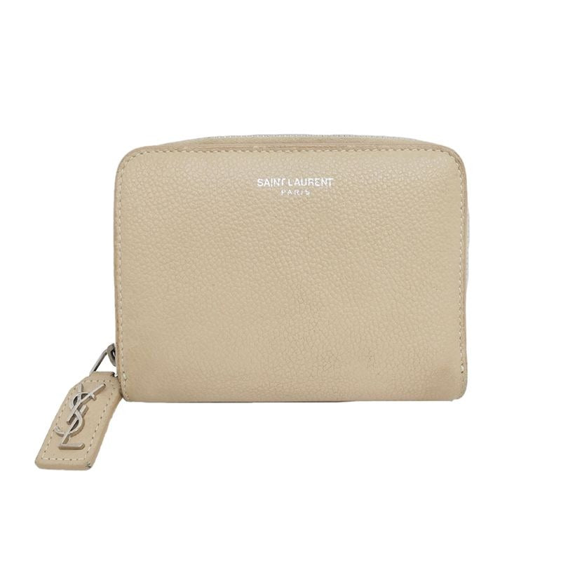Saint Laurent Bifold Long Wallet Beige Compact Leather