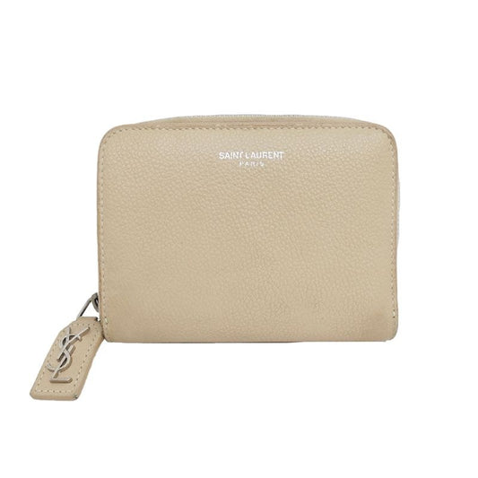 Saint Laurent Bifold Long Wallet Beige Compact Leather