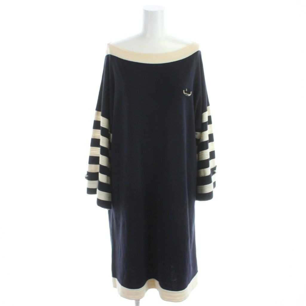 Chanel Boutique Dress Tunic Knee Length Long Sleeve Knit Boat Neck 42 Ivory