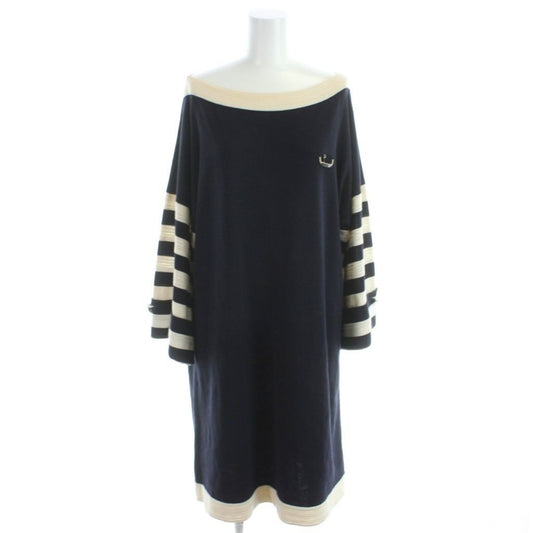 Chanel Boutique Dress Tunic Knee Length Long Sleeve Knit Boat Neck 42 Ivory