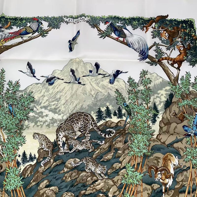 Hermes Carre 90 Sichuan Silk Scarf White With Box